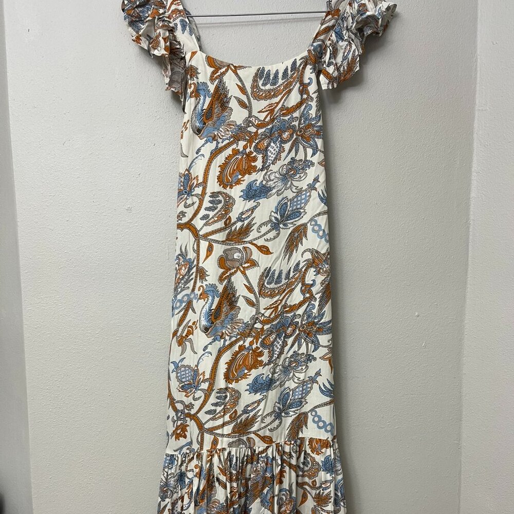 NWT! House of Harlow Blue Orange Cream Fall Maxi Dress Small